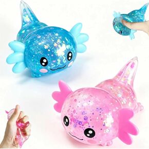 2pack Glitter Axolotls Squishies Toy, Axolotls Stress Relief Toy,Soft Squeeze Sensory Fidget Gadget for Teen & Adult, Office Desk Decor, Party Favors (Blue+Pink) in Saudi Arabia