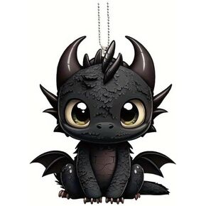 2D Flat Black Dragon Acrylic Car Charm - Fantasy Vehicle Decor, Keychain & Hanging Ornament with Vivid Colors, Perfect for Gamers & Fantasy Lovers in Saudi Arabia