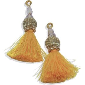 Women Lehenga Golden Color Latkan Decorative Hanging Sewing Fancy Silk Tassel Beaded Saree Blouse Latkan (Golden-Round) in Saudi Arabia