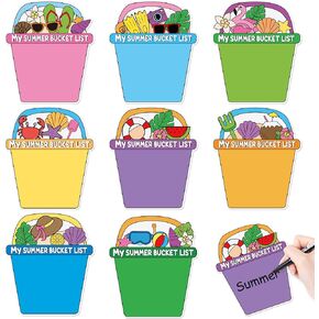 Summer Bucket Paper Cutouts - 32Pcs My Summer Bucket List Paper Cut-Outs Colorful Tropical Beach Sand Bucket Bulletin Board for DIY Art Craft Wall Decor Hawaiian End of School Year Gift Camp Supplies in Kuwait