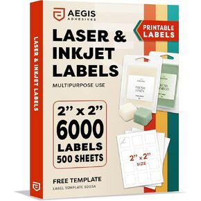 2" X 2" Square Printable Labels for Inkjet and Laser Printers - 30 Sheets, 360 Matte White Custom Stickers for Business Logos, QR Code Stickers, Product Labeling - Aegis Adhesives Template S002A in Kuwait
