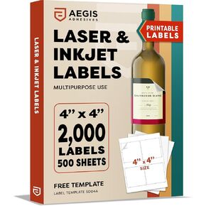 4" X 4" Square Printable Labels for Inkjet and Laser Printers - 30 Sheets, 120 Matte White Custom Stickers for Business Logos, QR Code Stickers, Product Labeling - Aegis Adhesives Template S004A in Kuwait