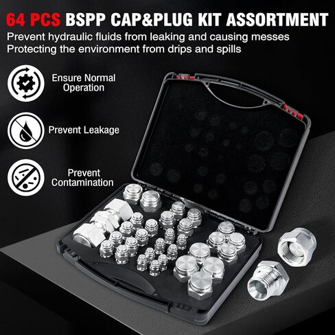 56 Pcs BSPP Plug Kit Hose Tube and Pipe Set Hydraulic Plug Kit Galvanized 45# Steel with Precision Threading Dash Sizes-02-04 -06-08 -10-12 -16 in Saudi Arabia