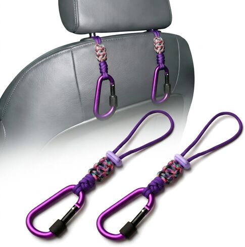 Car Seat Back Hooks 2 Pack - Heavy Duty Rope & Metal Buckle Car Hangers, No Wobble Multi-Purpose Organizer for Grocery Bags, Backpacks, Umbrellas, Trash Bags (Fit Most Vehicles) Purple in Saudi Arabia