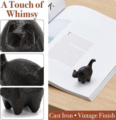 Covzoe 3 Pieces 2" Cat Paper Weight, Decorative Cast Iron Animal Figurine for Desk, Small Adorable Cats Sculpture Jewelry Ring Holder for Home Office in Kuwait