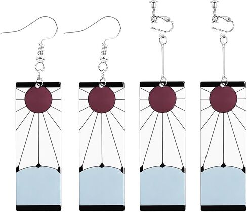 Tanjiro Earrings, Hanafuda Ear Hook and Clip for Men Women Anime Cosplay Merch in Saudi Arabia