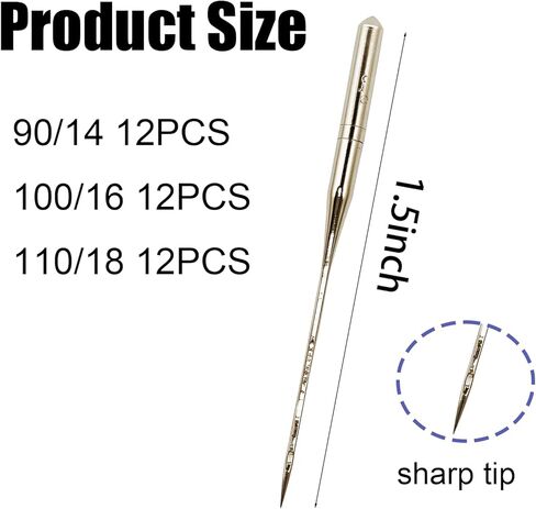 36PCS Universal Sewing Machine Needles, Sizes 90/14 100/16 110/18, Heavy Duty for Thick Fabric, Canvas, Leather, Embroidery, Jeans in Saudi Arabia