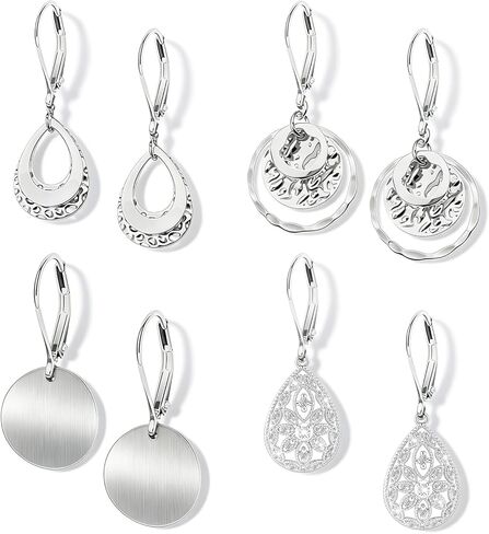925 Sterling Silver Dangle Earrings Set for Women Silver Hypoallergenic Leverback Drop Earrings Circle Teardrop Disc Coin Geometric Cubic Zirconia Earring Jewelry Gift in Saudi Arabia
