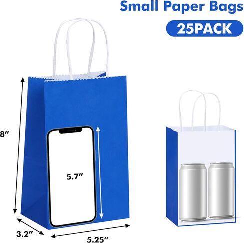 OUTUXED 25pcs 5.25x3.2x8in Blue Paper Bags, Small Blue Gift Bags with Handles Bulk for Shopping, Wedding, Merchandise, Birthday, Business in Saudi Arabia