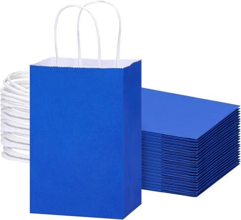 OUTUXED 25pcs 5.25x3.2x8in Blue Paper Bags, Small Blue Gift Bags with Handles Bulk for Shopping, Wedding, Merchandise, Birthday, Business in Saudi Arabia