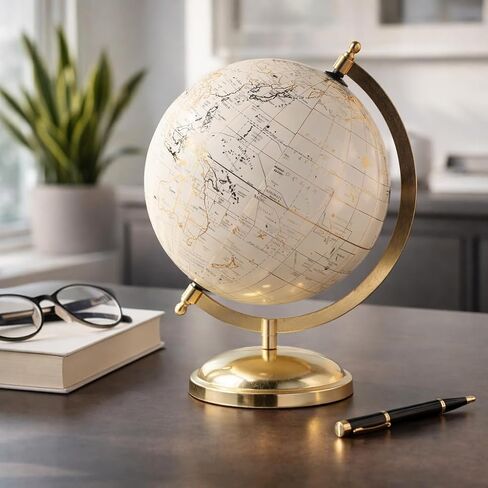 Elegant Globe Accent Display for Home Decor - Modern Metal Stand for Office Desk and Room Decor - Decorative Desktop Globe for Living Room, Shelf, and Coffee Table Styling - 11", White & Gold in Saudi Arabia