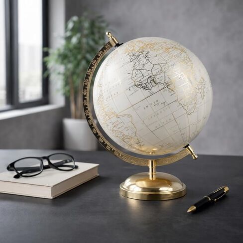 Elegant Globe Accent Display for Home Decor - Modern Metal Stand for Office Desk and Room Decor - Decorative Desktop Globe for Living Room, Shelf, and Coffee Table Styling - 11", White & Gold in Saudi Arabia