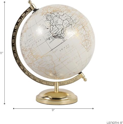 Elegant Globe Accent Display for Home Decor - Modern Metal Stand for Office Desk and Room Decor - Decorative Desktop Globe for Living Room, Shelf, and Coffee Table Styling - 11", White & Gold in Saudi Arabia