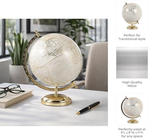 Elegant Globe Accent Display for Home Decor - Modern Metal Stand for Office Desk and Room Decor - Decorative Desktop Globe for Living Room, Shelf, and Coffee Table Styling - 11", White & Gold in Saudi Arabia