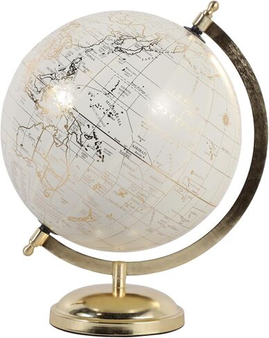 Elegant Globe Accent Display for Home Decor - Modern Metal Stand for Office Desk and Room Decor - Decorative Desktop Globe for Living Room, Shelf, and Coffee Table Styling - 11", White & Gold in Saudi Arabia
