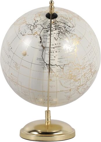 Elegant Globe Accent Display for Home Decor - Modern Metal Stand for Office Desk and Room Decor - Decorative Desktop Globe for Living Room, Shelf, and Coffee Table Styling - 11", White & Gold in Saudi Arabia