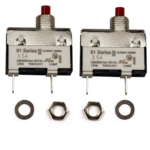 ZOOKOTO 2pack 125/250V AC 50V DC دليل إعادة تعيين زر الضغط على قاطع الدائرة الحرارية 2Amp، حماية الزائد، محطات الاتصال السريع التبديل 2A للمكنسة الكهربائية المستقيمة عصارة اللحوم طاحونة القهوة in Kuwait