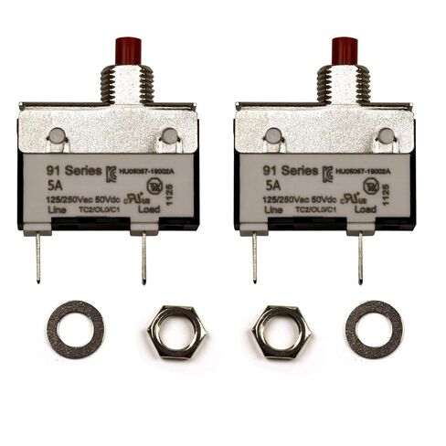 ZOOKOTO 2pack 125/250V AC 50V DC دليل إعادة تعيين زر الضغط على قاطع الدائرة الحرارية 2Amp، حماية الزائد، محطات الاتصال السريع التبديل 2A للمكنسة الكهربائية المستقيمة عصارة اللحوم طاحونة القهوة in Kuwait