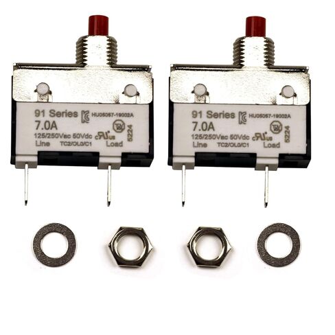 ZOOKOTO 2pack 125/250V AC 50V DC دليل إعادة تعيين زر الضغط على قاطع الدائرة الحرارية 2Amp، حماية الزائد، محطات الاتصال السريع التبديل 2A للمكنسة الكهربائية المستقيمة عصارة اللحوم طاحونة القهوة in Kuwait