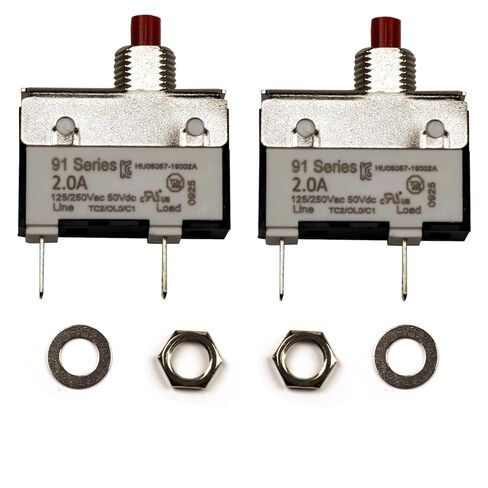 ZOOKOTO 2pack 125/250V AC 50V DC دليل إعادة تعيين زر الضغط على قاطع الدائرة الحرارية 2Amp، حماية الزائد، محطات الاتصال السريع التبديل 2A للمكنسة الكهربائية المستقيمة عصارة اللحوم طاحونة القهوة in Kuwait