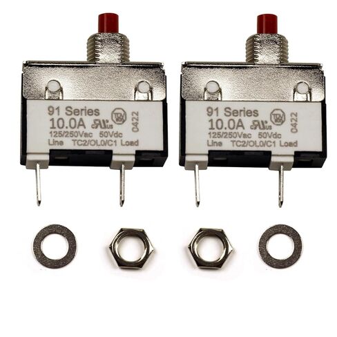 ZOOKOTO 2pack 125/250V AC 50V DC دليل إعادة تعيين زر الضغط على قاطع الدائرة الحرارية 2Amp، حماية الزائد، محطات الاتصال السريع التبديل 2A للمكنسة الكهربائية المستقيمة عصارة اللحوم طاحونة القهوة in Kuwait