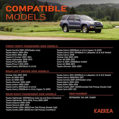 742-609 Window Lift Motor 6 Pins Compatible with Toyota Camry 4Runner Avalon Corolla Highlander Matrix RAV4 Tundra Yaris Scion xB xD Rear Left Replacement for 85710AE010 742609 in Kuwait