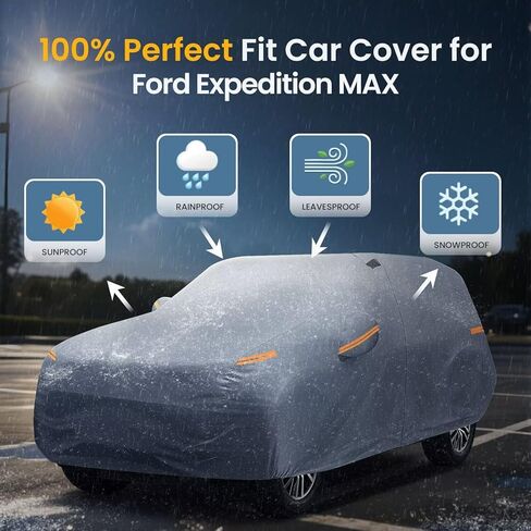 غطاء سيارة SUV كبير لسيارة Ford Expedition MAX (2017-2026) مقاوم للماء بنسبة 100% في جميع الأحوال الجوية، أغطية خارجية كاملة شديدة التحمل للمطر والشمس والرياح والأشعة فوق البنفسجية للحماية من البرد. in Kuwait