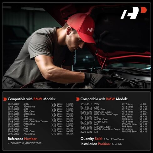 مفصلات غطاء محرك السيارة الأمامية والركاب A-Premium متوافقة مع BMW 530e، 530i 540d xDrive، 540i، 740i، 750i، 640i xDrive Gran Turismo، 840i xDrive Gran Coupe، M5، الجانب الأمامي الأيسر والأيمن، مجموعة من قطعتين in Kuwait