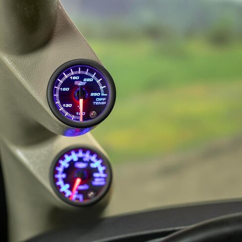 GlowShift Tinted 7 Color 250 F Rear Differential Temperature Gauge Kit - Includes Electronic Sensor - Black Dial - Smoked Lens - for Car & Truck - 2-1/16" 52mm in Kuwait