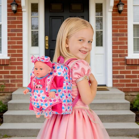12" Baby Doll in Gift Box with Backpack Carrier, Clothes, Feeding Bottle, Pacifier, Diaper and a Toy Rabbit Accessories, First Baby Dolls for Girls 3 Years and Up in Saudi Arabia
