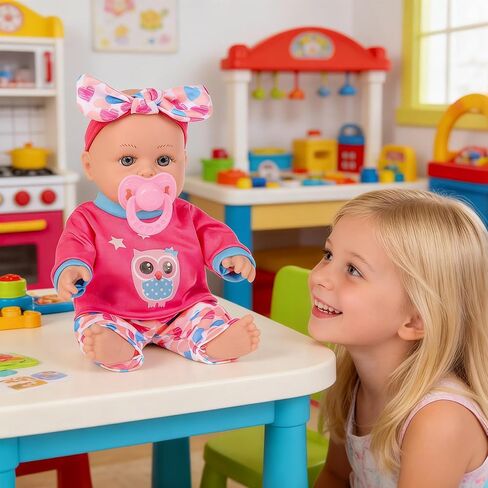 12" Baby Doll in Gift Box with Backpack Carrier, Clothes, Feeding Bottle, Pacifier, Diaper and a Toy Rabbit Accessories, First Baby Dolls for Girls 3 Years and Up in Saudi Arabia