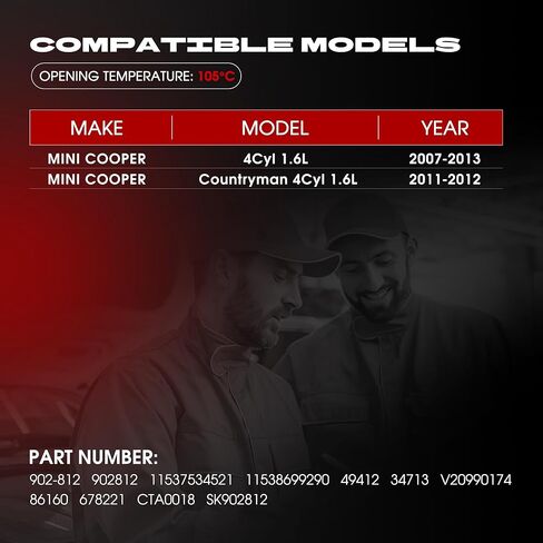 منظم حرارة سائل تبريد المحرك ومجموعة الإسكان مع مستشعر، متوافق مع 4Cyl 1.6L Mini Cooper 2007-2013، Countryman 2011-2012، يستبدل 902-812 11537534521 in Kuwait