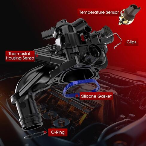 منظم حرارة سائل تبريد المحرك ومجموعة الإسكان مع مستشعر، متوافق مع 4Cyl 1.6L Mini Cooper 2007-2013، Countryman 2011-2012، يستبدل 902-812 11537534521 in Kuwait