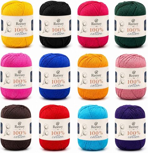 Pure Cotton Yarn for Crocheting, 12 Color of 45g/1.59oz 160m/175Yards (1920m/2100Yards Total) # 2 Sport Weight Soft Cotton Crochet Yarn for Baby Clothes, Knitting & DIY Crafts(B) in Saudi Arabia