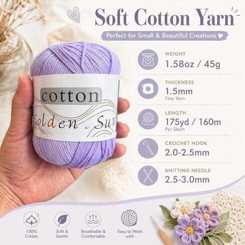Pure Cotton Yarn for Crocheting, 12 Color of 45g/1.59oz 160m/175Yards (1920m/2100Yards Total) # 2 Sport Weight Soft Cotton Crochet Yarn for Baby Clothes, Knitting & DIY Crafts(B) in Saudi Arabia