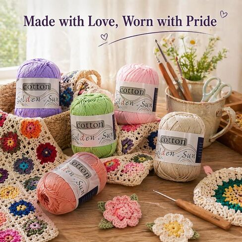 Pure Cotton Yarn for Crocheting, 12 Color of 45g/1.59oz 160m/175Yards (1920m/2100Yards Total) # 2 Sport Weight Soft Cotton Crochet Yarn for Baby Clothes, Knitting & DIY Crafts(B) in Saudi Arabia