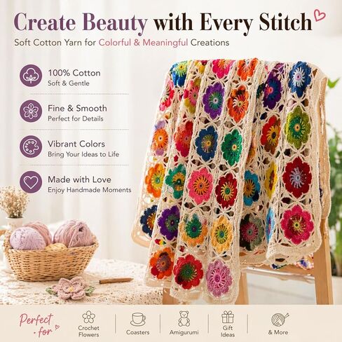Pure Cotton Yarn for Crocheting, 12 Color of 45g/1.59oz 160m/175Yards (1920m/2100Yards Total) # 2 Sport Weight Soft Cotton Crochet Yarn for Baby Clothes, Knitting & DIY Crafts(B) in Saudi Arabia