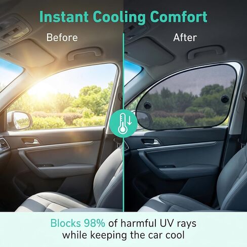 2 PCS Car Window Shades, Heat Insulation Baby Side Window Car Sun Shades, 15" × 25.6" Suction Cup Mesh Sun Protector, Universal for Most Vehicles (Black) in Saudi Arabia