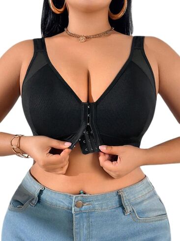 Women Plus Size Bra Front-Closure Bra Full Coverage Support Wirefree, Mesh Back Panel in Saudi Arabia
