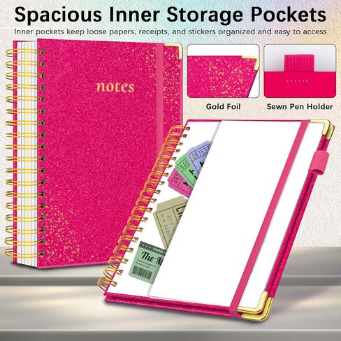 Hardcover Spiral Notebook with Removable Dividers & Tabs, 8"x10" 5 Subject Notebooks for Work, 300 Pages College Ruled Notebook, B5 Sparkle Lined Journal for Women Girls Note-Taking (Rose Red) in Saudi Arabia