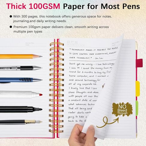 Hardcover Spiral Notebook with Removable Dividers & Tabs, 8"x10" 5 Subject Notebooks for Work, 300 Pages College Ruled Notebook, B5 Sparkle Lined Journal for Women Girls Note-Taking (Rose Red) in Saudi Arabia