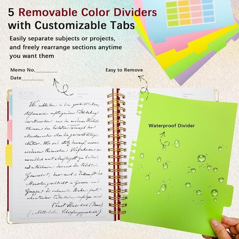 Hardcover Spiral Notebook with Removable Dividers & Tabs, 8"x10" 5 Subject Notebooks for Work, 300 Pages College Ruled Notebook, B5 Sparkle Lined Journal for Women Girls Note-Taking (Rose Red) in Saudi Arabia