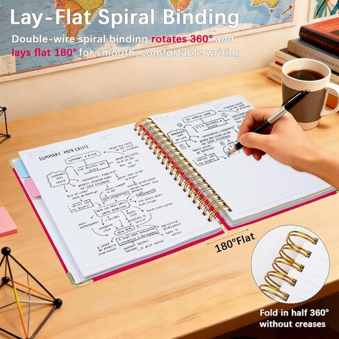 Hardcover Spiral Notebook with Removable Dividers & Tabs, 8"x10" 5 Subject Notebooks for Work, 300 Pages College Ruled Notebook, B5 Sparkle Lined Journal for Women Girls Note-Taking (Rose Red) in Saudi Arabia