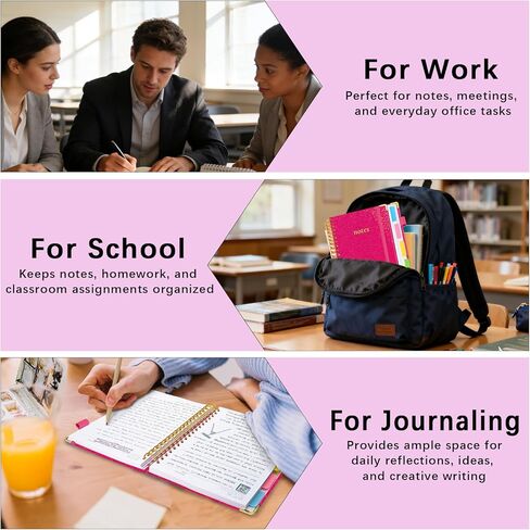 Hardcover Spiral Notebook with Removable Dividers & Tabs, 8"x10" 5 Subject Notebooks for Work, 300 Pages College Ruled Notebook, B5 Sparkle Lined Journal for Women Girls Note-Taking (Rose Red) in Saudi Arabia