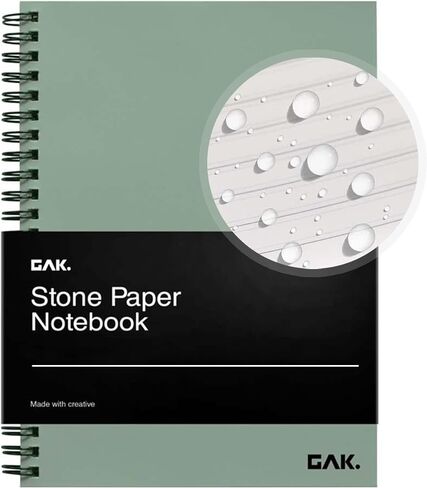 GAK. Stone Paper Waterproof Sheet Spiral Notebook (M Size) – 5.8"x8.3", 50 sheets, Stone Paper Notebook Journal Note Taking - Waterproof Notepad College Ruled Paper Black Notebook Aesthetic School in Saudi Arabia