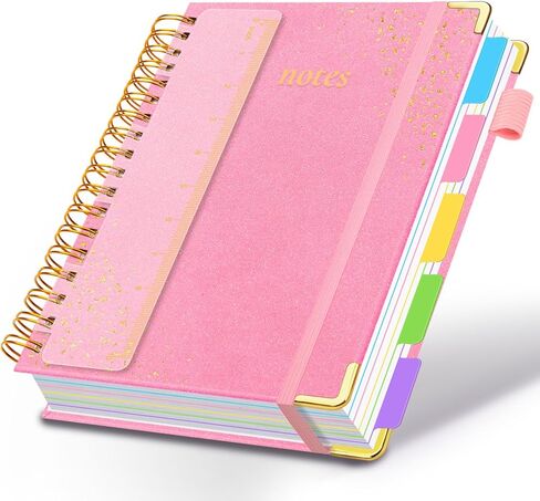 Hardcover Spiral Notebook with Removable Dividers & Tabs, 8"x10" 5 Subject Notebooks for Work, 300 Pages College Ruled Notebook, B5 Sparkle Lined Journal for Women Girls Note-Taking (Rose Red) in Saudi Arabia