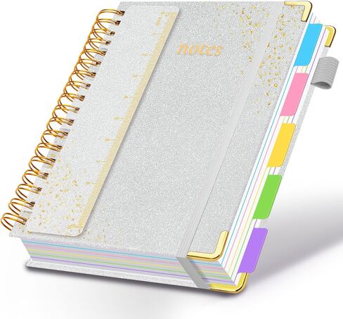 Hardcover Spiral Notebook with Removable Dividers & Tabs, 8"x10" 5 Subject Notebooks for Work, 300 Pages College Ruled Notebook, B5 Sparkle Lined Journal for Women Girls Note-Taking (Rose Red) in Saudi Arabia