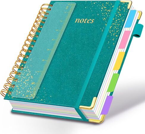 Hardcover Spiral Notebook with Removable Dividers & Tabs, 8"x10" 5 Subject Notebooks for Work, 300 Pages College Ruled Notebook, B5 Sparkle Lined Journal for Women Girls Note-Taking (Rose Red) in Saudi Arabia