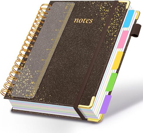 Hardcover Spiral Notebook with Removable Dividers & Tabs, 8"x10" 5 Subject Notebooks for Work, 300 Pages College Ruled Notebook, B5 Sparkle Lined Journal for Women Girls Note-Taking (Rose Red) in Saudi Arabia