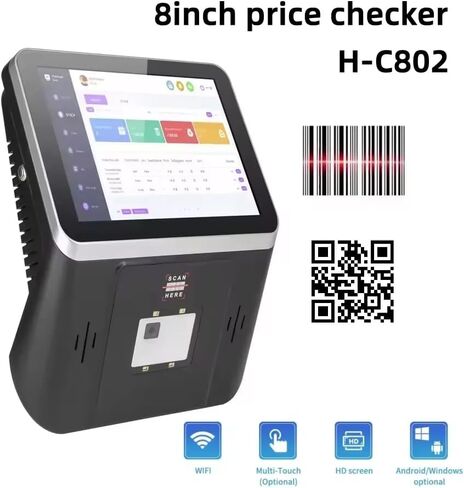 8 Inch Android Price Checker Barcode Scanner POS, 1D/2D Reader, HD Touch Screen, WiFi, RJ45 LAN Supported, Small Android Kiosk for Ordering, Supports Loyverse, Salesplay, Shopify APPS in Saudi Arabia